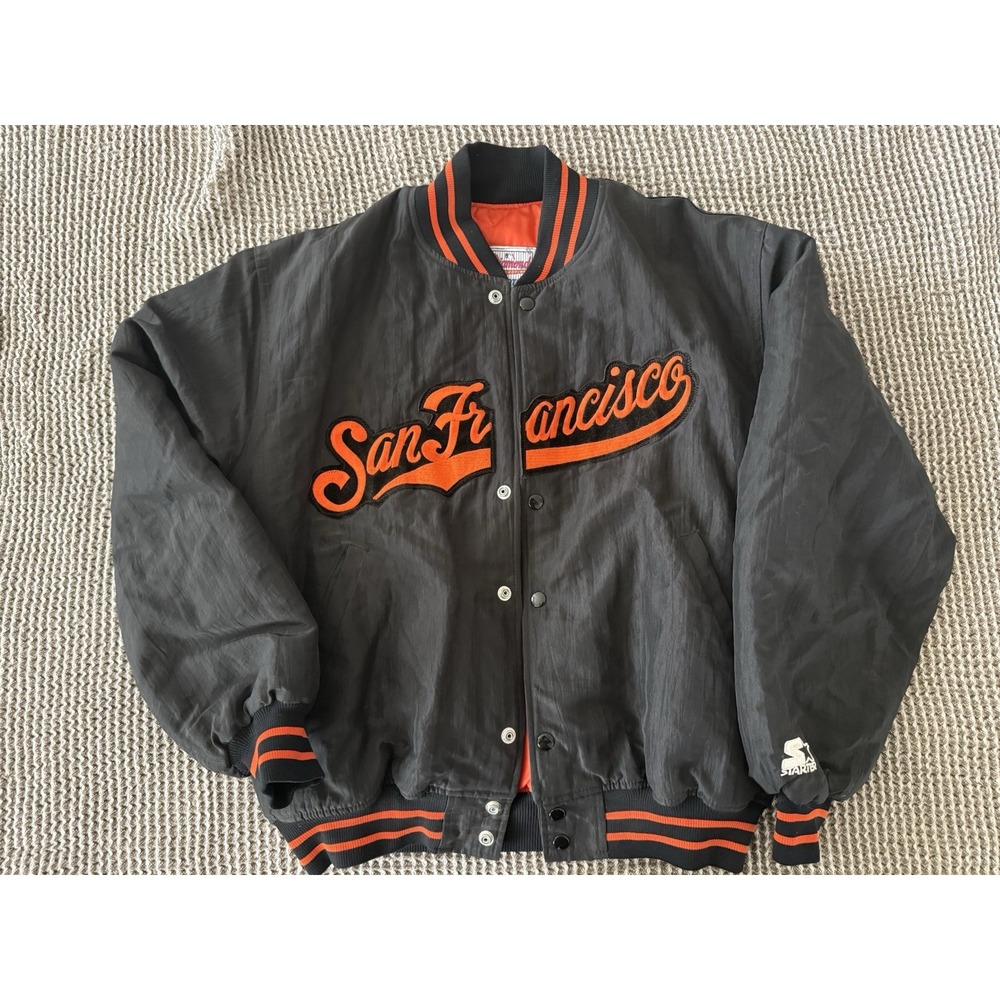 Vintage 80's San Francisco Giants Satin Starter Bomber Jacket Men's L Black MLB